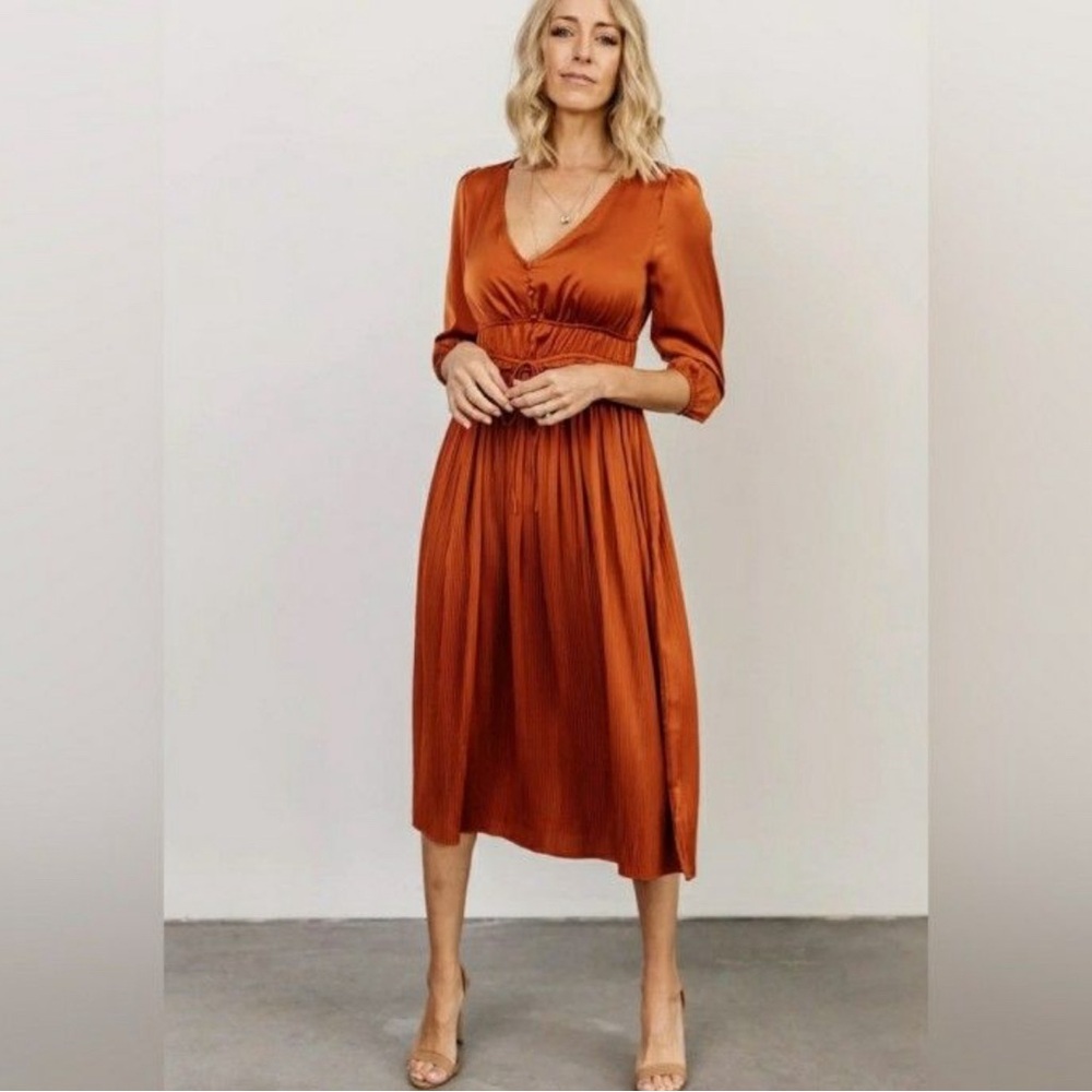 Baltic Born Satin Midi Dress in Copper
